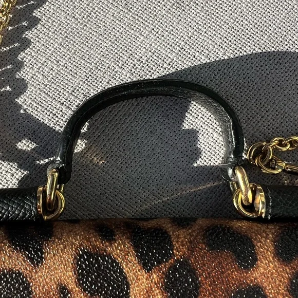 DOLCE GABBANA Dauphine Leopard Print Mini Miss Sicily Chain Wallet Brown Black - Picture 5 of 11